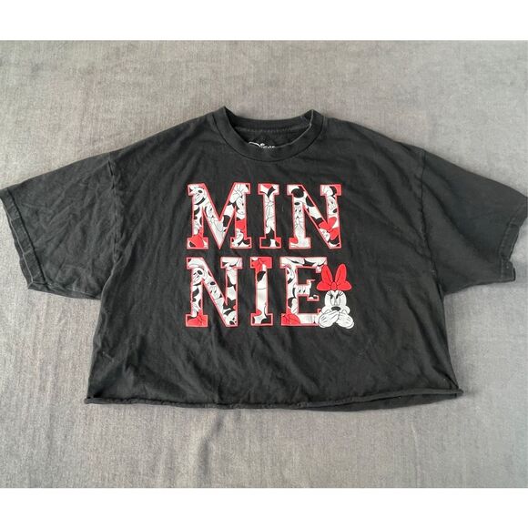 Minnie‎ Mouse Crop Tee Womens XL Black Disney Y2K Retro Style Disneyland Top - Picture 1 of 7